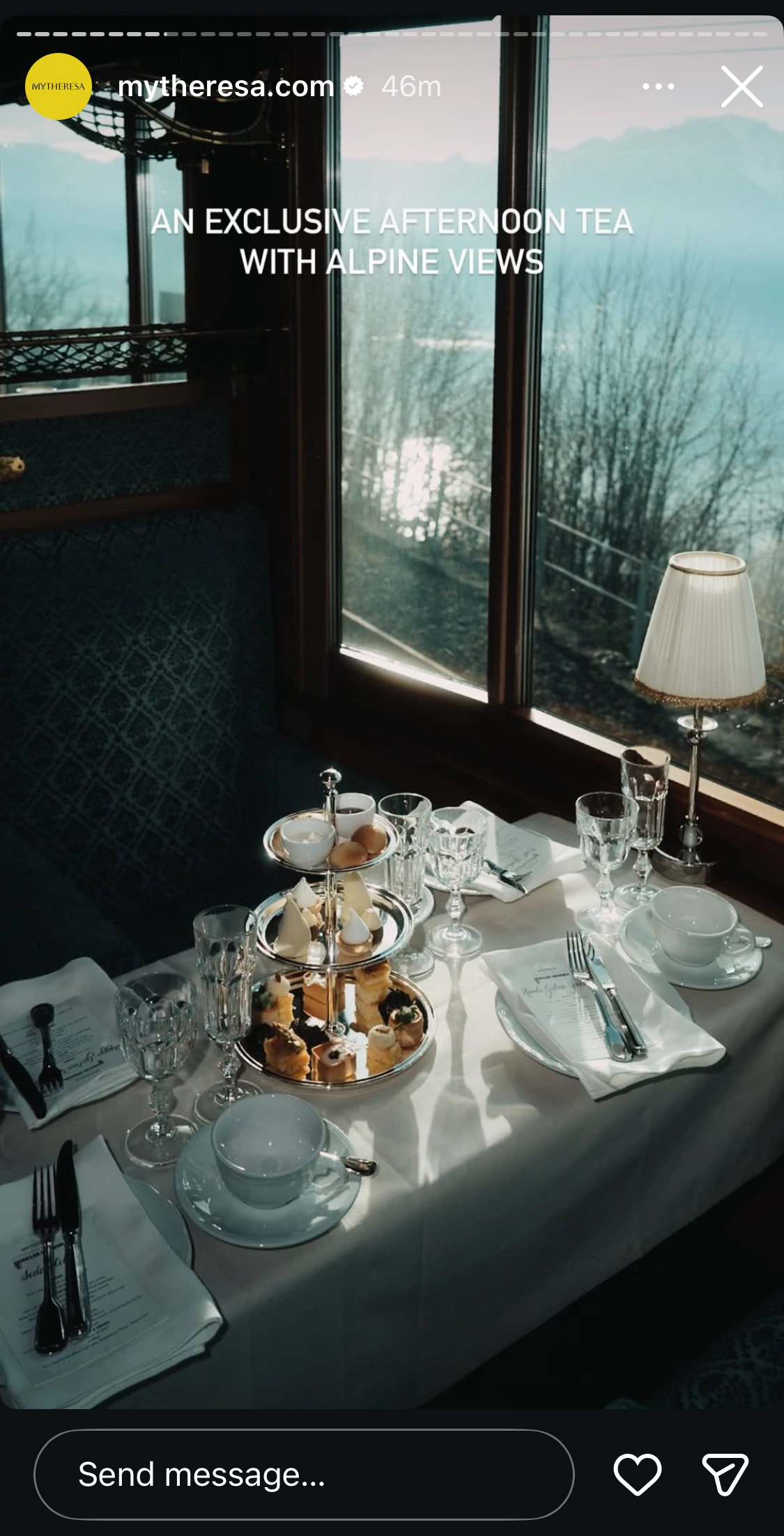 Instagram story showing hand-lettered tea menus in the final Belle Époque train table setting