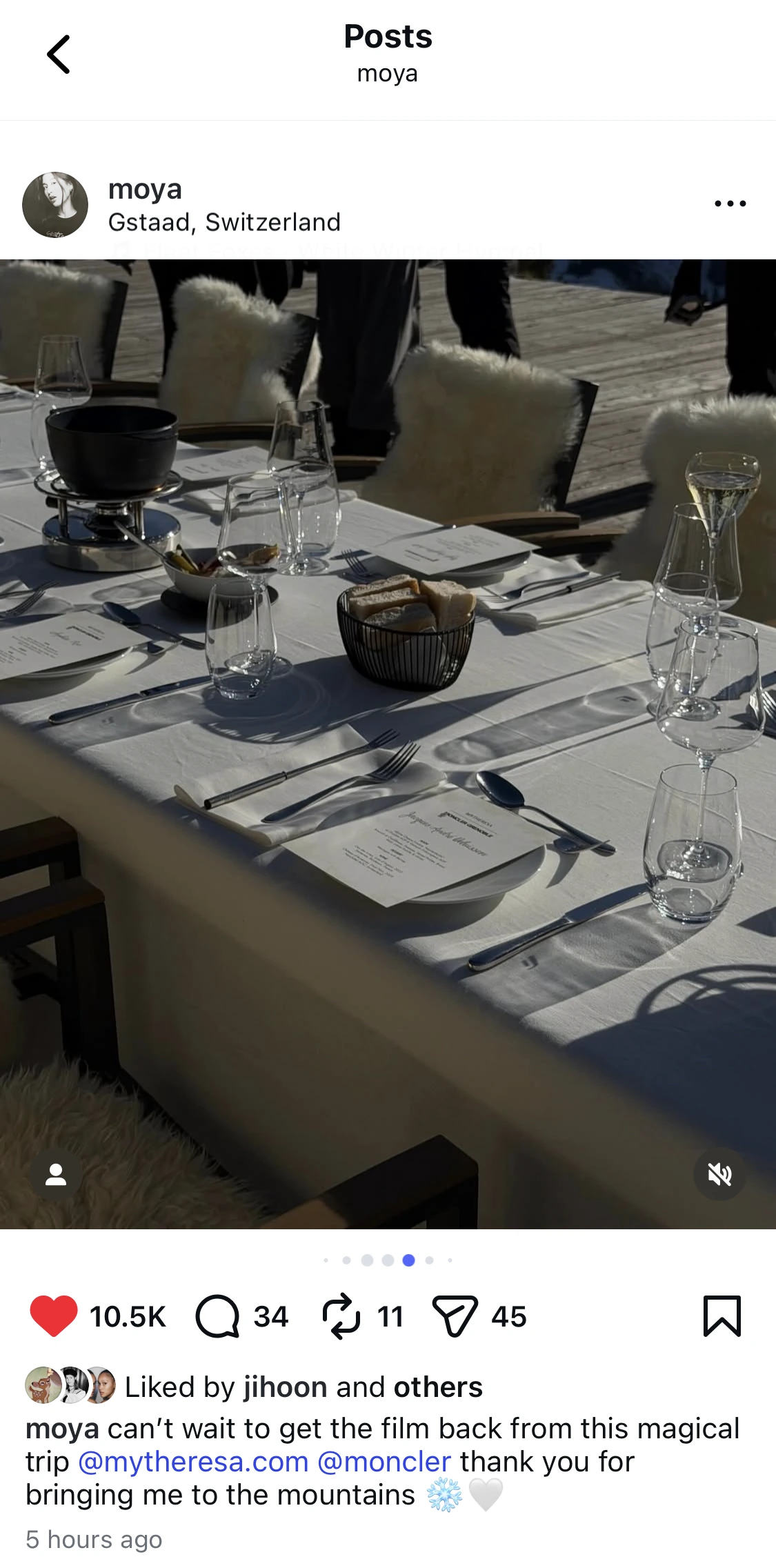 Moya Mawhinney Instagram post featuring hand-lettered lunch menus in the Eggli table setting