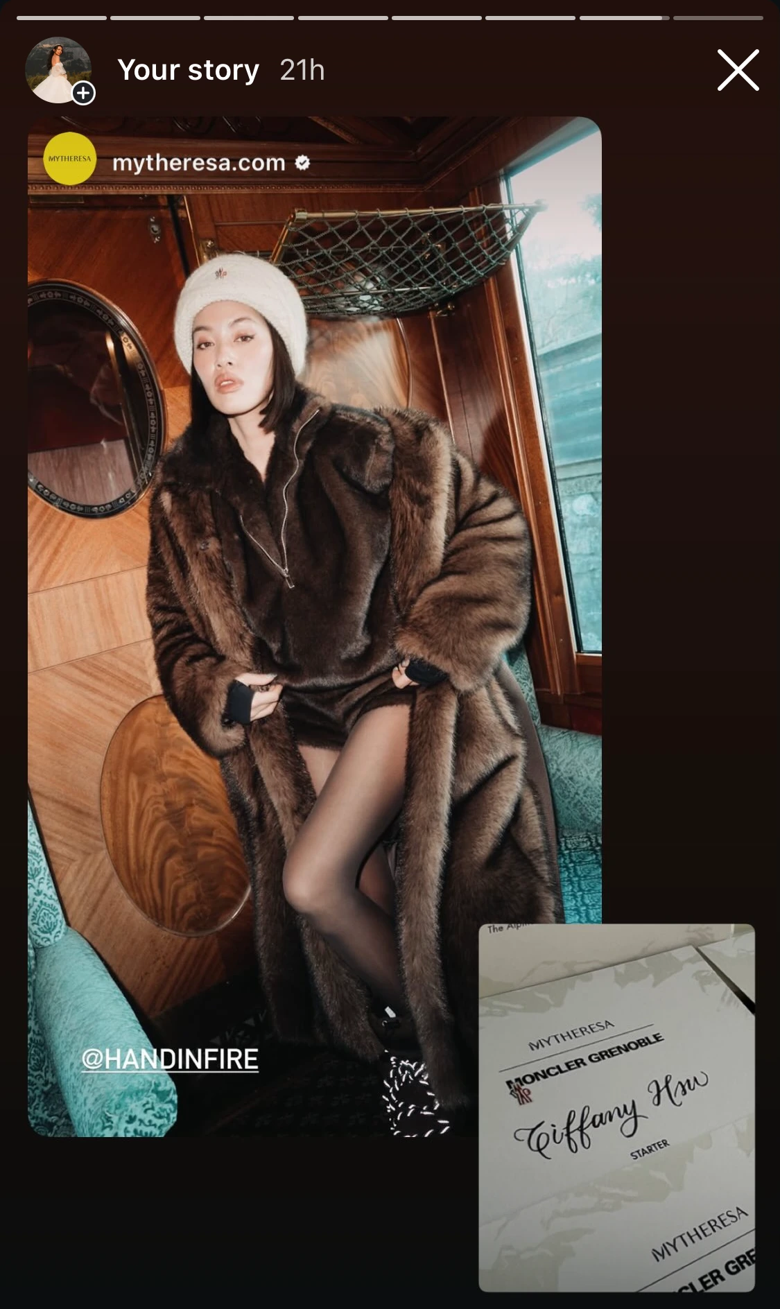 Instagram story featuring Tiffany Hsu and her hand-lettered Moncler Grenoble menu