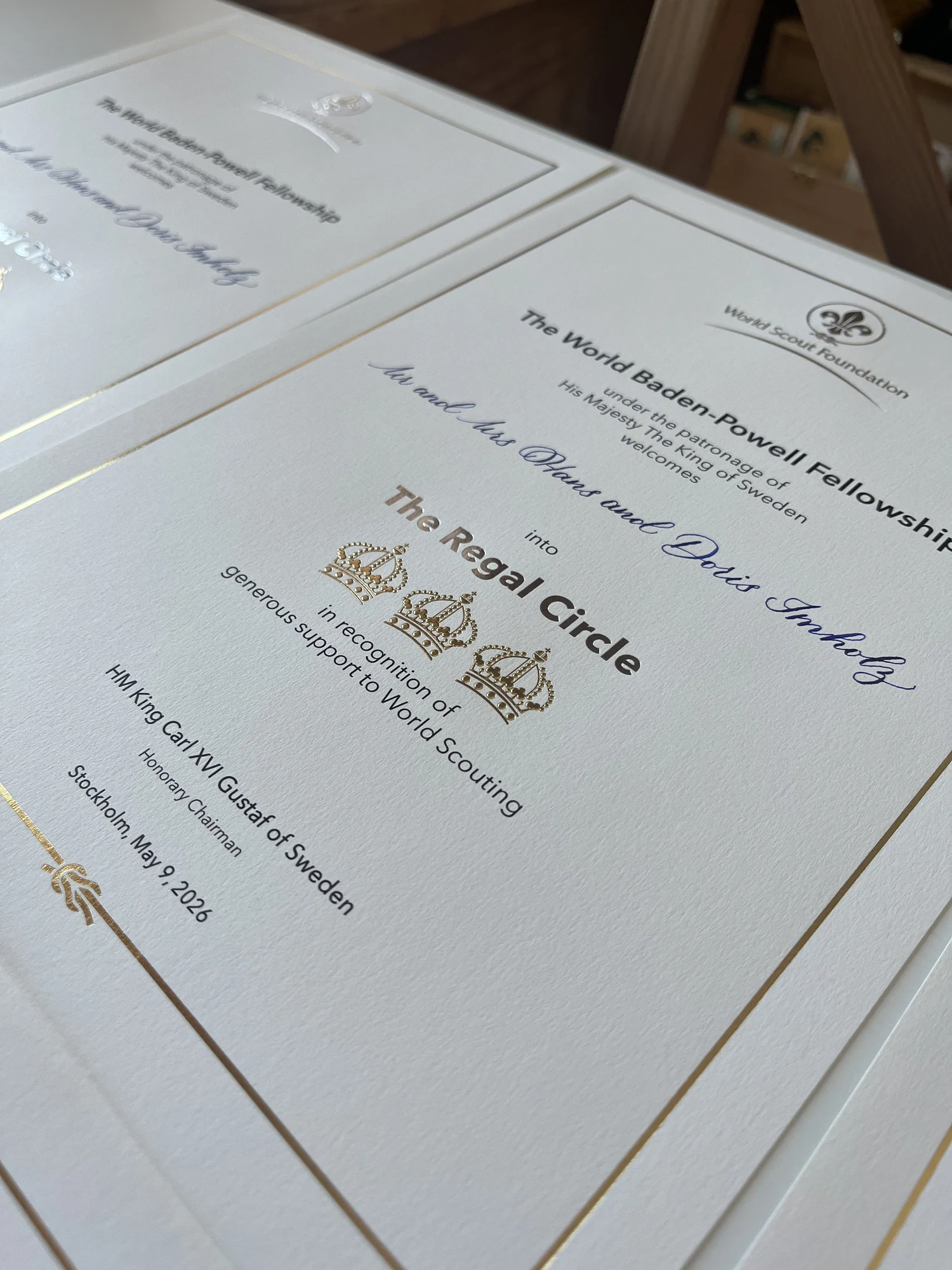 Regal Circle recognition certificate with a hand-calligraphed name and gold details